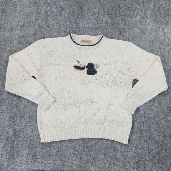 VTG Shenandoah Sweater Mens XL Black Lab Dog Boat Duck Hunting Embroidered USA - Picture 1 of 15